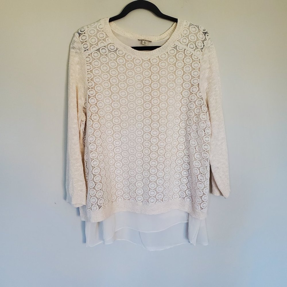Lucky Brand Lace chiffon layered sweater cream XL